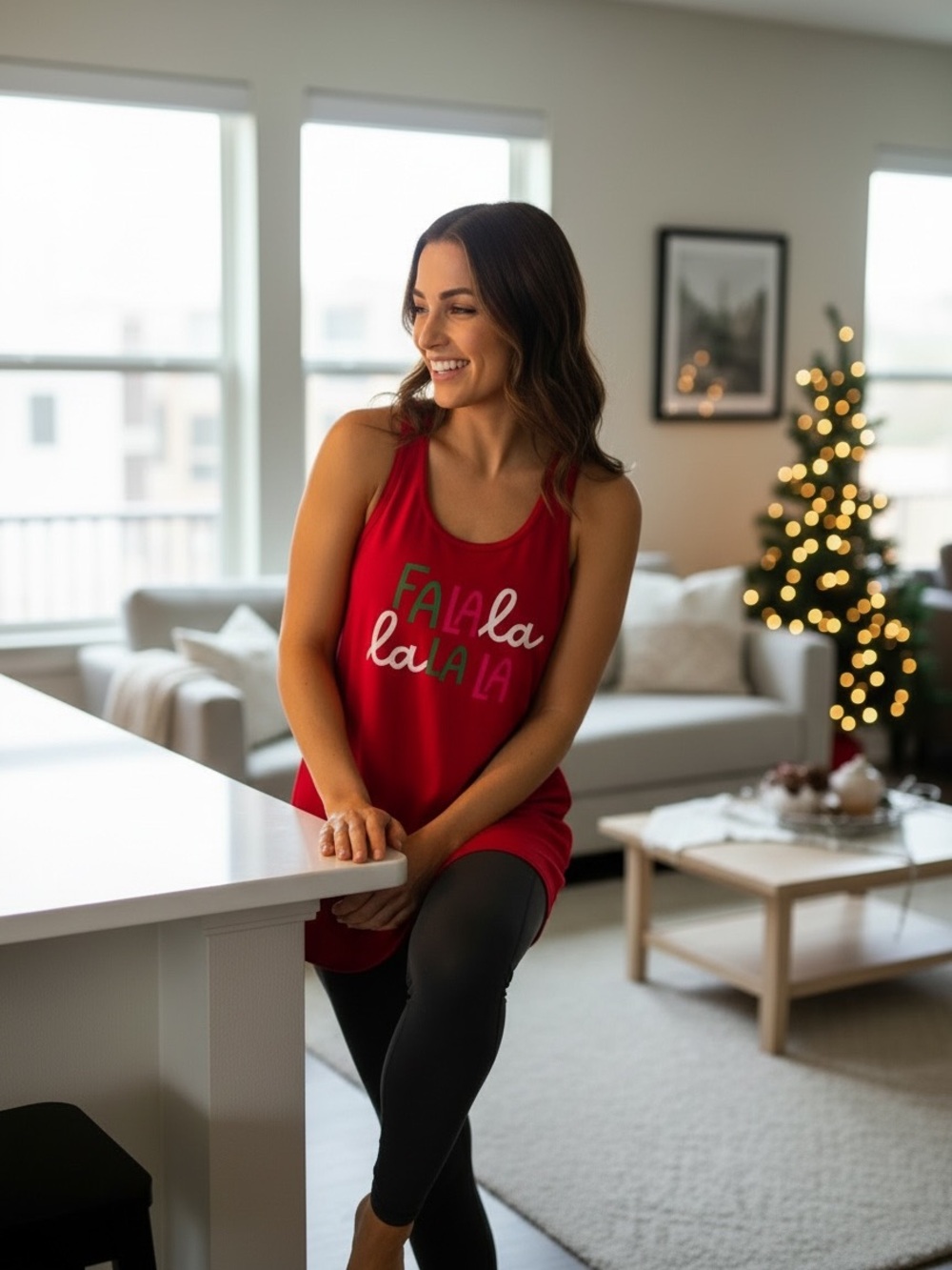 Pure Barre Women's Red 'Fa La La' Holiday Tank and a non-grip sock.
Size: S/M